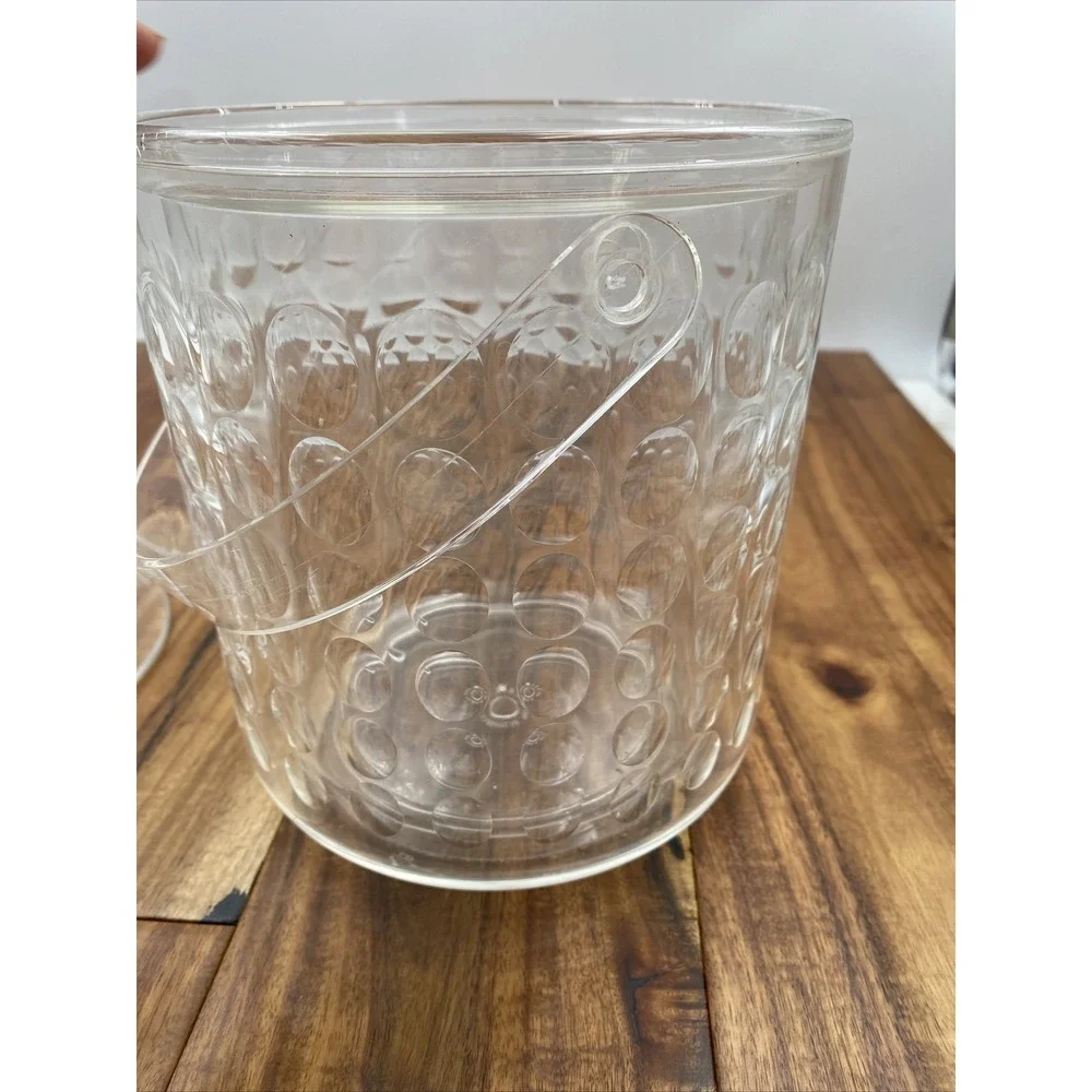 Vintage Ice Bucket With Lid Acrylic Mid Century Lucite Clear Circles 1990 US